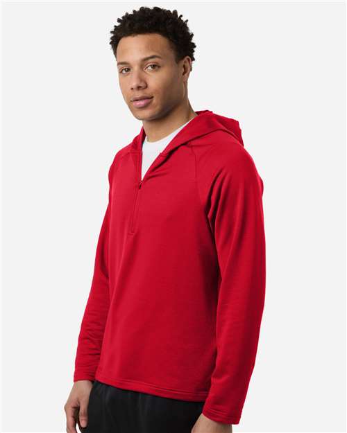 Team 365 TT200 Men's Qualify Quarter-Zip Hooded Pullover - Sport Red - model side