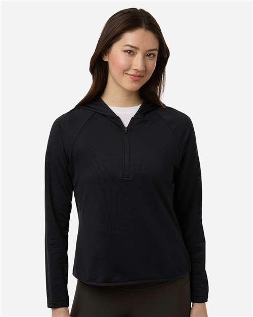 Team 365 TT200W Women's Qualify Quarter-Zip Hooded Pullover - Black - model front