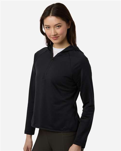 Team 365 TT200W Women's Qualify Quarter-Zip Hooded Pullover - Black - model side