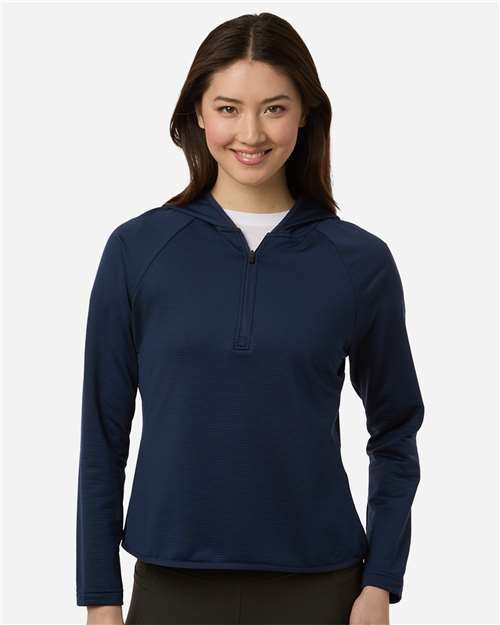 Team 365 TT200W Women's Qualify Quarter-Zip Hooded Pullover - Sport Dark Navy - model front