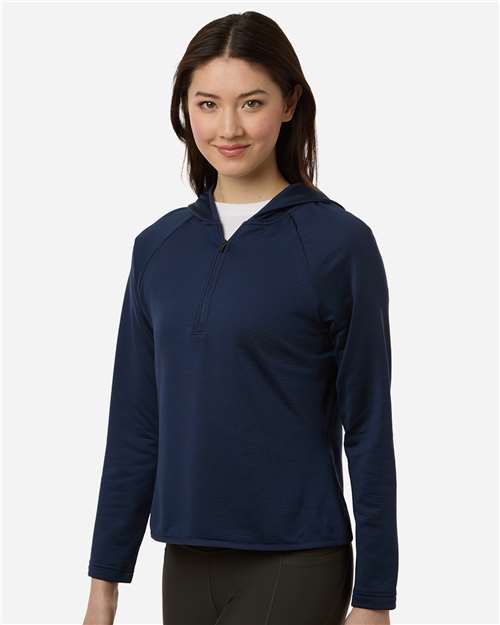 Team 365 TT200W Women's Qualify Quarter-Zip Hooded Pullover - Sport Dark Navy - model side