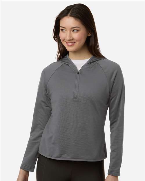 Team 365 TT200W Women's Qualify Quarter-Zip Hooded Pullover - Sport Graphite - model front