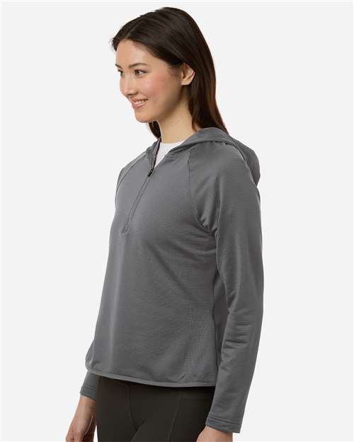 Team 365 TT200W Women's Qualify Quarter-Zip Hooded Pullover - Sport Graphite - model side