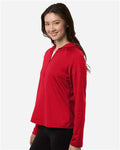 Team 365 TT200W Women's Qualify Quarter-Zip Hooded Pullover - Sport Red - model side