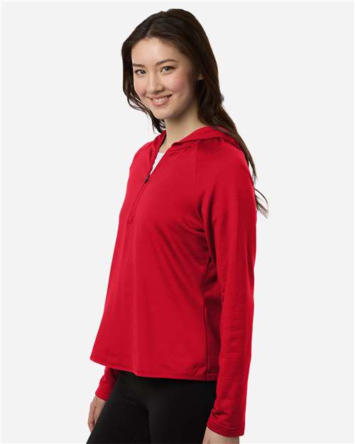 Team 365 TT200W Women's Qualify Quarter-Zip Hooded Pullover - Sport Red - model side