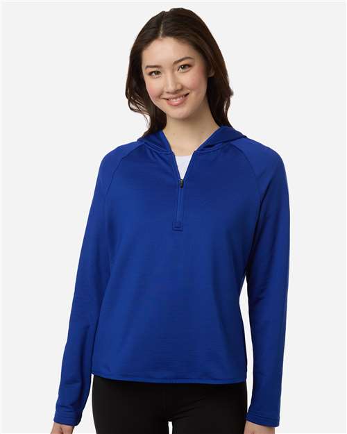 Team 365 TT200W Women's Qualify Quarter-Zip Hooded Pullover - Sport Royal - model front