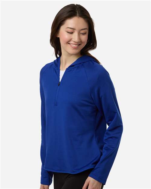 Team 365 TT200W Women's Qualify Quarter-Zip Hooded Pullover - Sport Royal - model side