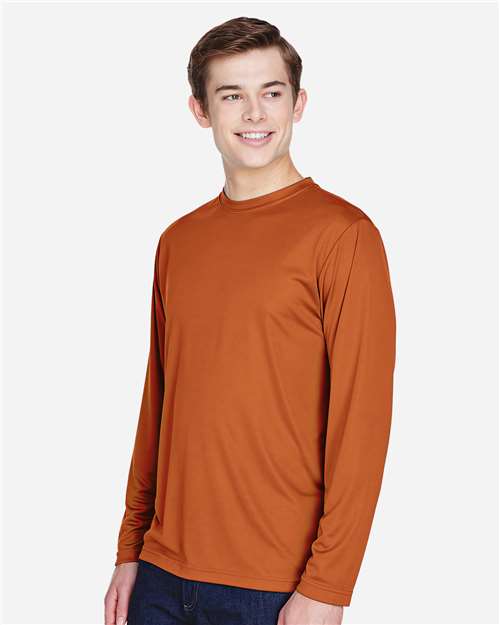 Team 365 TT11L Men's Zone Performance Long Sleeve T-Shirt - Sport Burnt Orange - model side