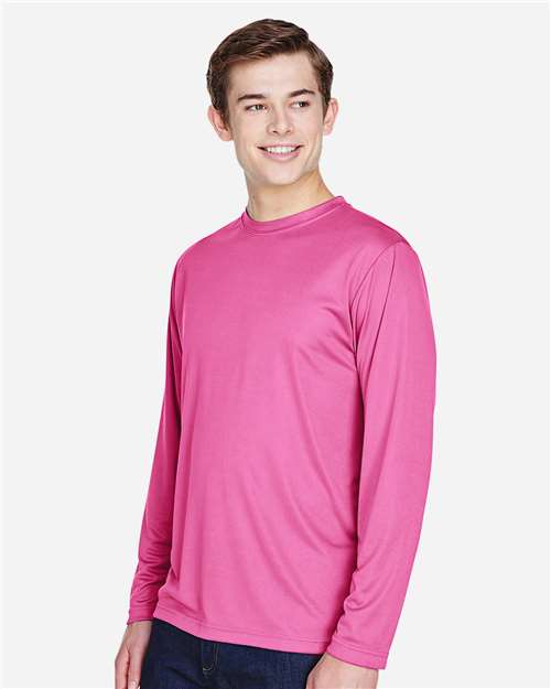 Team 365 TT11L Men's Zone Performance Long Sleeve T-Shirt - Sport Charity Pink - model side