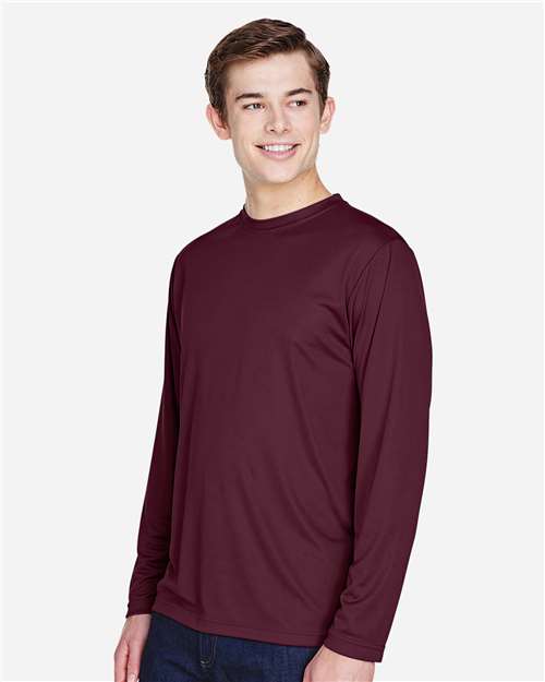 Team 365 TT11L Men's Zone Performance Long Sleeve T-Shirt - Sport Dark Maroon - model side