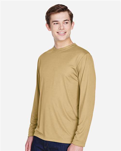 Team 365 TT11L Men's Zone Performance Long Sleeve T-Shirt - Sport Vegas Gold - model side