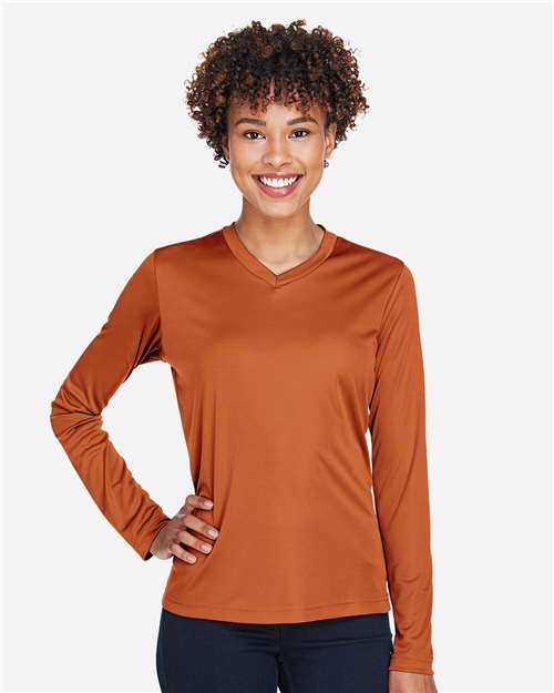 Team 365 TT11WL Women's Zone Performance Long Sleeve T-Shirt - Sport Burnt Orange - model front