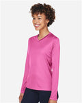 Team 365 TT11WL Women's Zone Performance Long Sleeve T-Shirt - Sport Charity Pink - model side