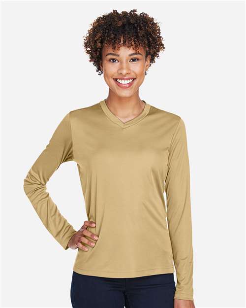 Team 365 TT11WL Women's Zone Performance Long Sleeve T-Shirt - Sport Vegas Gold - model front