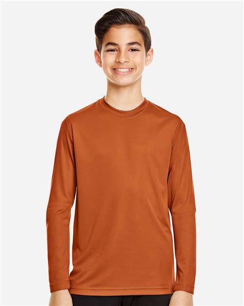 Team 365 TT11YL Youth Zone Performance Long Sleeve T-Shirt - Sport Burnt Orange - model front