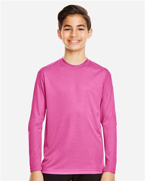 Team 365 TT11YL Youth Zone Performance Long Sleeve T-Shirt - Sport Charity Pink - model front