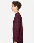 Team 365 TT11YL Youth Zone Performance Long Sleeve T-Shirt - Sport Dark Maroon - model side