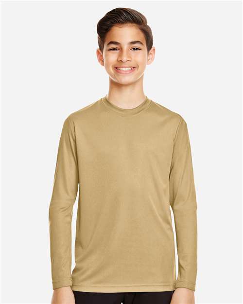 Team 365 TT11YL Youth Zone Performance Long Sleeve T-Shirt - Sport Vegas Gold - model front
