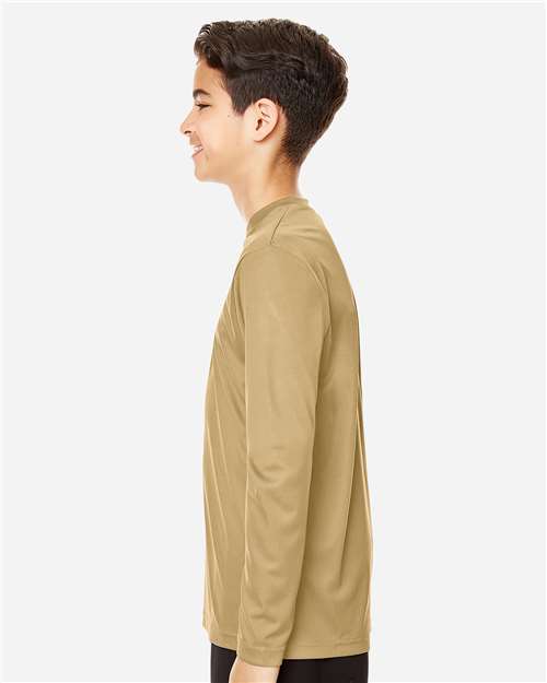 Team 365 TT11YL Youth Zone Performance Long Sleeve T-Shirt - Sport Vegas Gold - model side