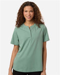Devon & Jones DG102W Women's Seaton Pebble Textured Polo - Balsam Green - model front