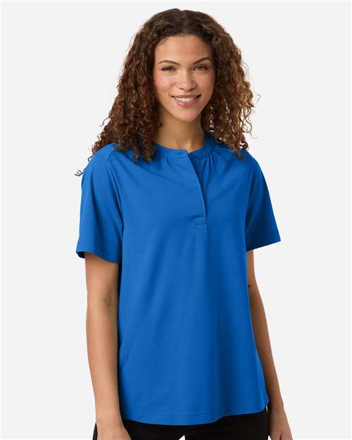 Devon & Jones DG102W Women's Seaton Pebble Textured Polo - French Blue - model front