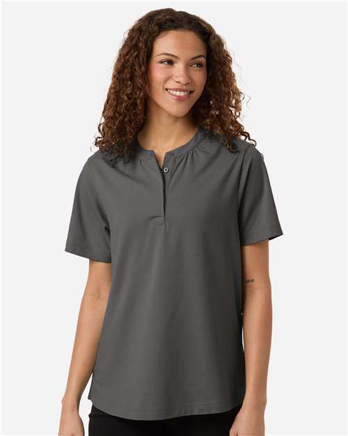 Devon & Jones DG102W Women's Seaton Pebble Textured Polo - Graphite - model front