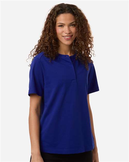 Devon & Jones DG102W Women's Seaton Pebble Textured Polo - Midnight Royal - model front