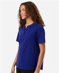 Devon & Jones DG102W Women's Seaton Pebble Textured Polo - Midnight Royal - model side