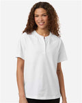 Devon & Jones DG102W Women's Seaton Pebble Textured Polo - White - model front