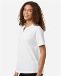 Devon & Jones DG102W Women's Seaton Pebble Textured Polo - White - model side