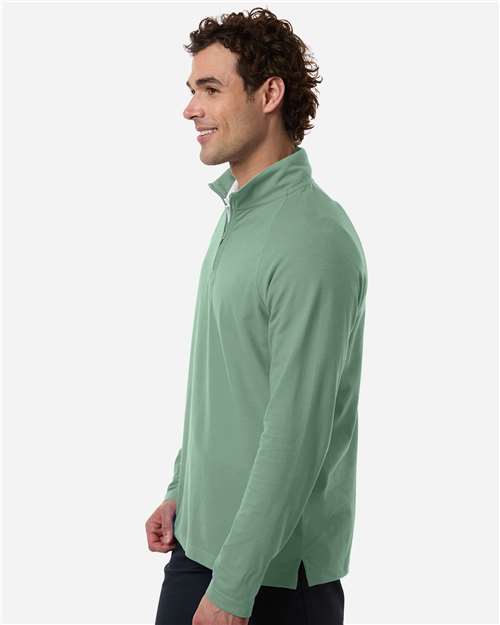 Devon & Jones DG402 Men's Seaton Pebble Textured Quarter-Zip Pullover - Balsam Green - model side
