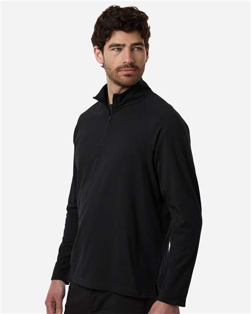 Devon & Jones DG402 Men's Seaton Pebble Textured Quarter-Zip Pullover - Black - model side