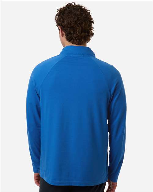 Devon & Jones DG402 Men's Seaton Pebble Textured Quarter-Zip Pullover - French Blue - model back