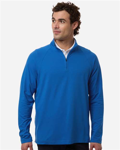 Devon & Jones DG402 Men's Seaton Pebble Textured Quarter-Zip Pullover - French Blue - model front