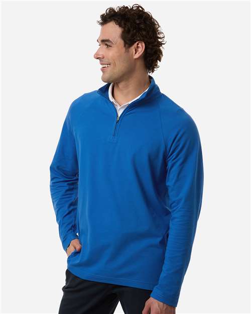Devon & Jones DG402 Men's Seaton Pebble Textured Quarter-Zip Pullover - French Blue - model side