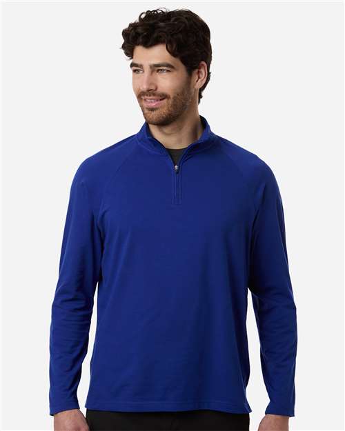 Devon & Jones DG402 Men's Seaton Pebble Textured Quarter-Zip Pullover - Midnight Royal - model front