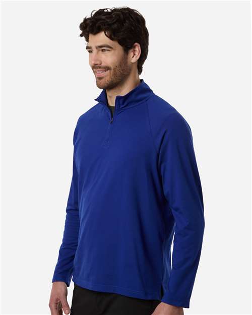 Devon & Jones DG402 Men's Seaton Pebble Textured Quarter-Zip Pullover - Midnight Royal - model side