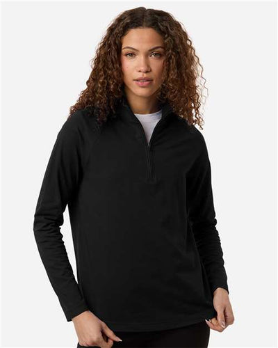 Devon & Jones DG402W Women's Seaton Pebble Textured Quarter-Zip Pullover - Black - model front