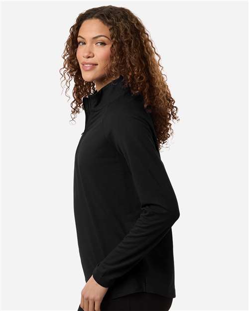 Devon & Jones DG402W Women's Seaton Pebble Textured Quarter-Zip Pullover - Black - model side