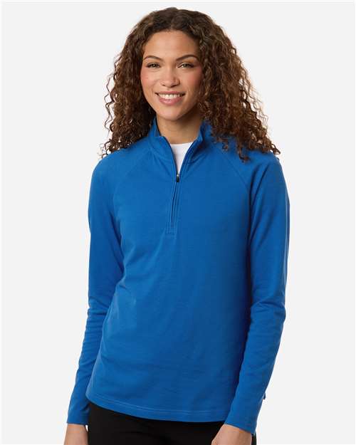 Devon & Jones DG402W Women's Seaton Pebble Textured Quarter-Zip Pullover - French Blue - model front