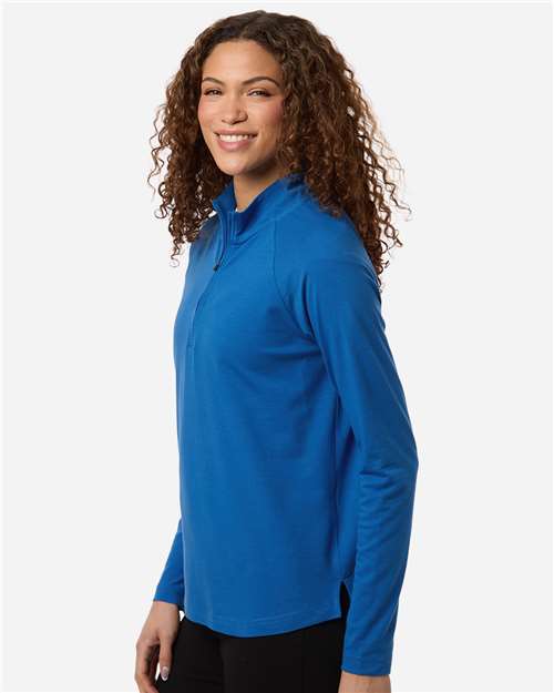 Devon & Jones DG402W Women's Seaton Pebble Textured Quarter-Zip Pullover - French Blue - model side