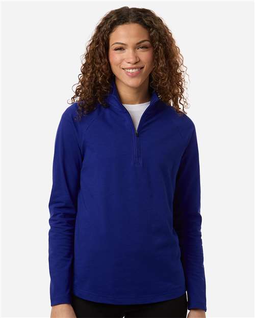 Devon & Jones DG402W Women's Seaton Pebble Textured Quarter-Zip Pullover - Midnight Royal - model front