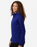 Devon & Jones DG402W Women's Seaton Pebble Textured Quarter-Zip Pullover - Midnight Royal - model side