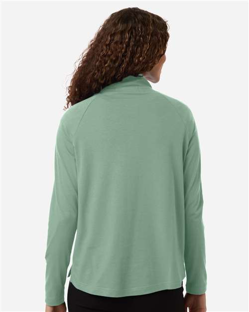 Devon & Jones DG402W Women's Seaton Pebble Textured Quarter-Zip Pullover - Balsam Green - model back