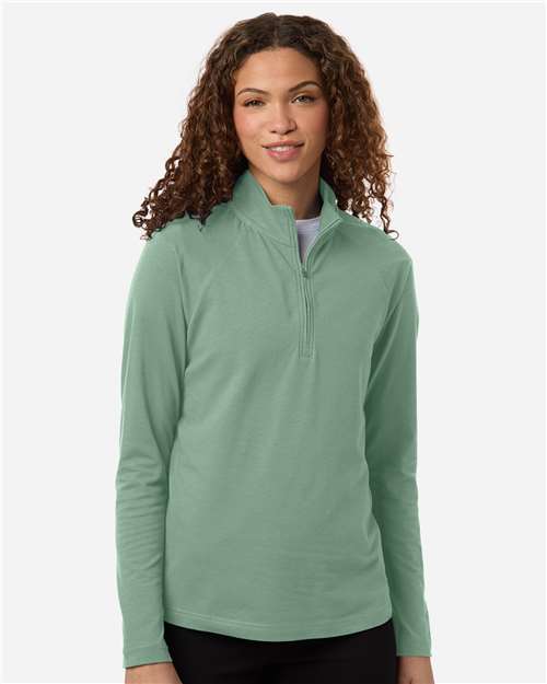 Devon & Jones DG402W Women's Seaton Pebble Textured Quarter-Zip Pullover - Balsam Green - model front