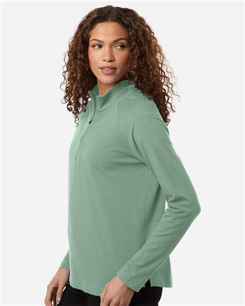Devon & Jones DG402W Women's Seaton Pebble Textured Quarter-Zip Pullover - Balsam Green - model side