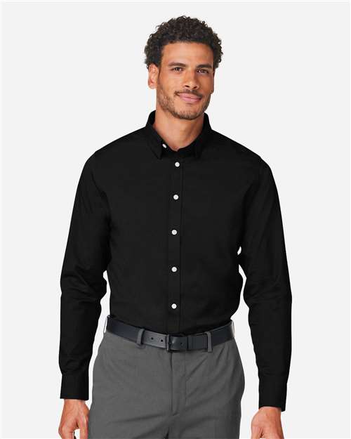 Devon & Jones DG505 Men's CrownLux Performance Spencer Poplin Dress Shirt - Black - model front
