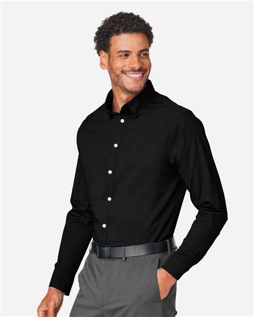 Devon & Jones DG505 Men's CrownLux Performance Spencer Poplin Dress Shirt - Black - model side