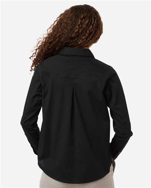 Devon & Jones DG505W Women's CrownLux Performance Spencer Poplin Dress Shirt - Black - model back