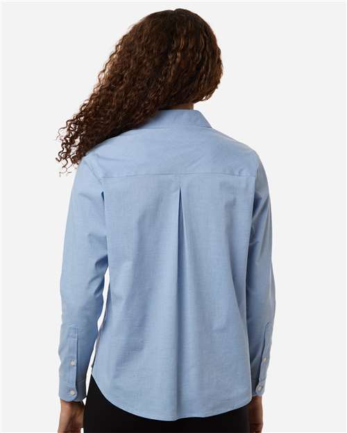 Devon & Jones DG505W Women's CrownLux Performance Spencer Poplin Dress Shirt - Light Blue Melange - model back